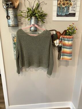 Zara Cropped Open Knit Metallic Fiber Scoop Neck Pullover Sweater